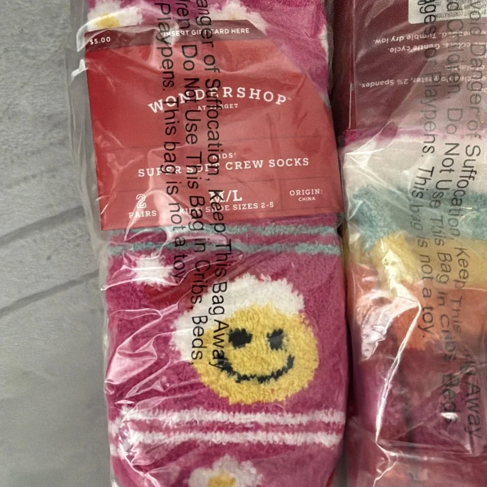 New Wondershop Super Soft Crew Socks Kids Size 2-5 total 2 pairs Each 4 Packs